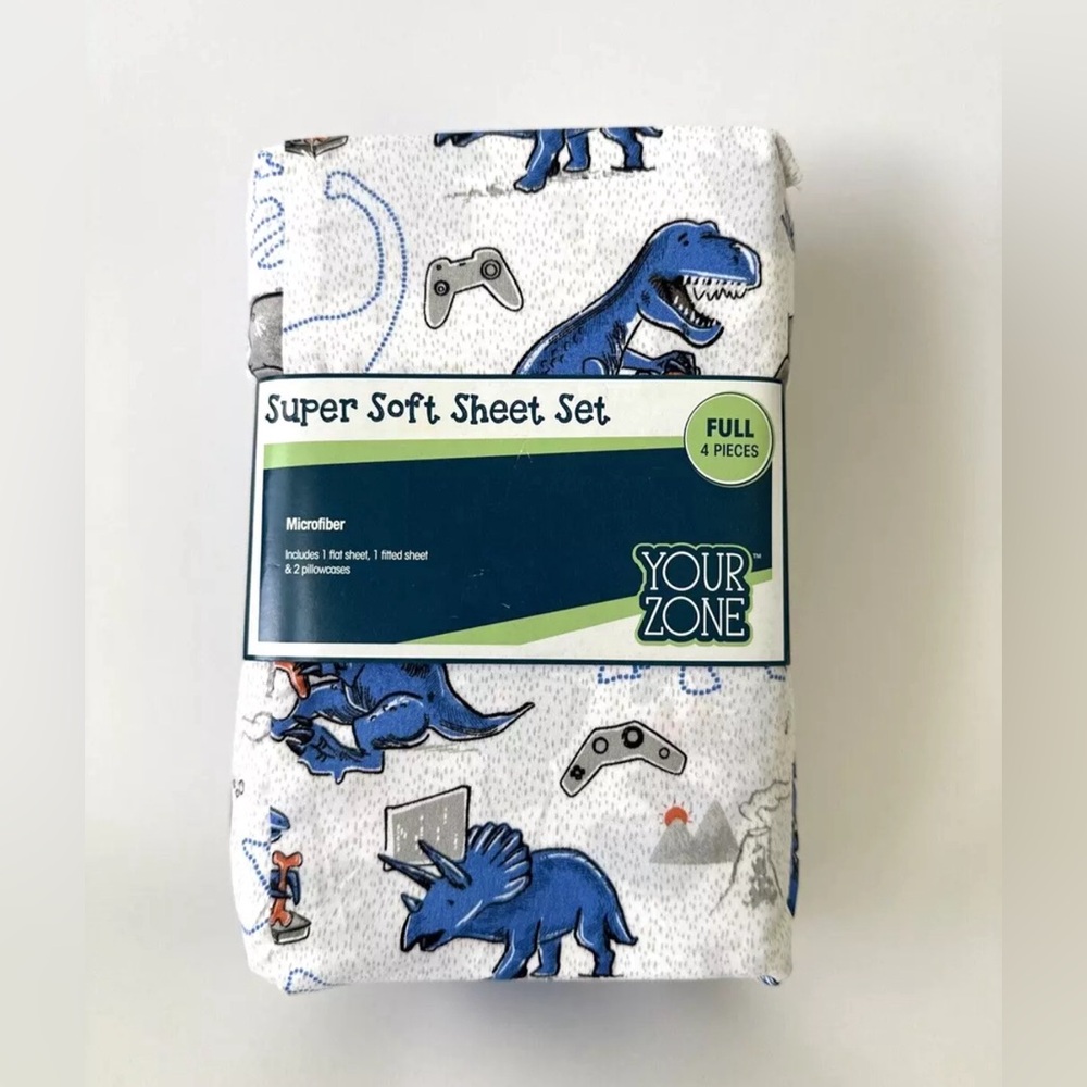 Your Zone Microfiber Super Soft Full Sheet Set  4 Pieces  -Dino Gamer-
